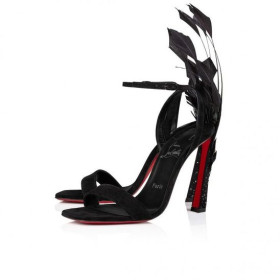 Christian Louboutin Condora Queen Plume 100 Mm Sandals Black CL Shoes Store
