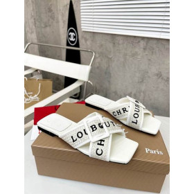 Christian Louboutin Crossimule Leather Sandals White CL Shoes Store