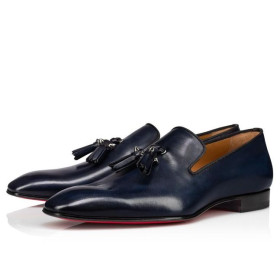 Christian Louboutin Dandelion Tassel Loafers Patinated Calf Leather Marine Blue