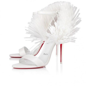 Christian Louboutin Loubigirl Raffia 100mm Strappy Sandals Bianco CL Shoes