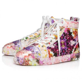 Christian Louboutin Louis High-Top Sneakers Crepe Satin Blooming Print Multicolor