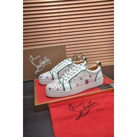 Christian Louboutin Men Low-top Sneaker Fabric with Spikes White Green