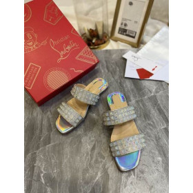 Christian Louboutin Myriadiam Flat Slide Sandals Metallic Cork Silver