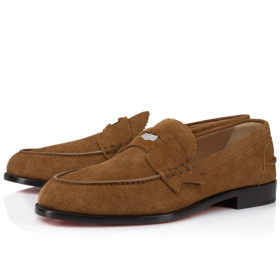 Christian Louboutin Penny Loafers Calf Leather Rhea Brown CL Shoes