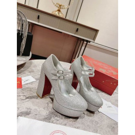 Christian Louboutin Platforms Movida Jane 130 mm Glitter Leather Silver