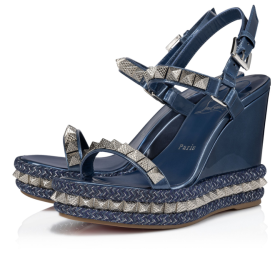 Christian Louboutin Pyraclou 110 mm Espadrilles Patent Calf Leather Blue