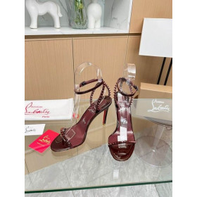 Christian Louboutin So Me 105 mm Sandals Leather Spikes Burgundy CL Shoes