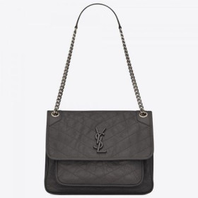 Saint Laurent Medium Niki Bag Storm Gray Crinkled Leather