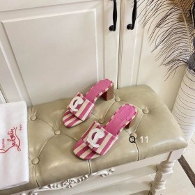 Christian Louboutin CL Mules 50mm Malha Printed Fabric Pink CL Shoes