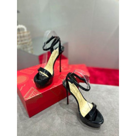 Christian Louboutin Loubi Queen Alta 150 Mm Sandals Patent Leather Black CL Shoes