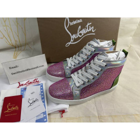 Christian Louboutin Louis Flat High-Top Women Sneakers Crystals Embellished Multicolor