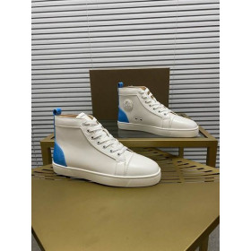 Christian Louboutin Louis High-Top Sneaker Calf White Blue Christian Louboutin Shoes