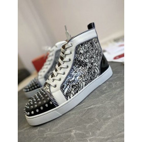 Christian Louboutin Louis Orlato Spike Sneakers Patent And Leather Black White
