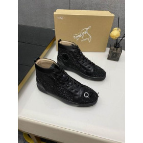 Christian Louboutin Louis Strass High-top Sneakers Calfskin All Black