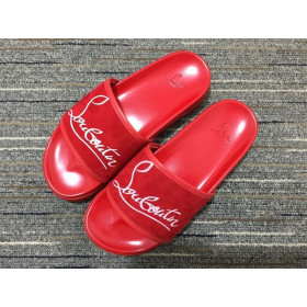 Christian Louboutin Navy Pool Flat Sandals Suede and Rubber Red