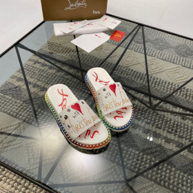 Christian Louboutin Painted Slippers Men White Slides Christian Louboutin Shoes