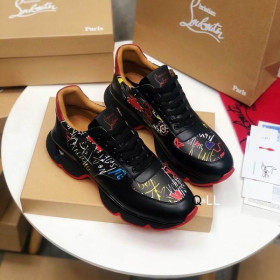 Christian Louboutin Runners Calf Leather and Neoprene Pattern Black Christian Louboutin Shoes