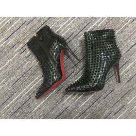 Christian Louboutin Snakilta Spiked Ankle Boots 100mm Patent Leather Black