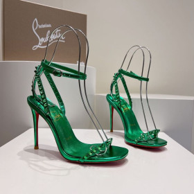 Christian Louboutin So Me 100mm Sandals Spikes Metallic Green Christian Louboutin Shoes