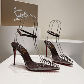 Christian Louboutin Spikoo 100mm Pumps PVC And Leather Coffee Christian Louboutin Shoes