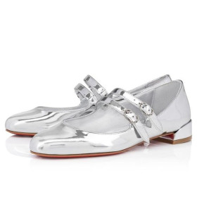 Christian Louboutin Sweet Jane Ballerinas Specchio Calf Leather Silver CL Shoes
