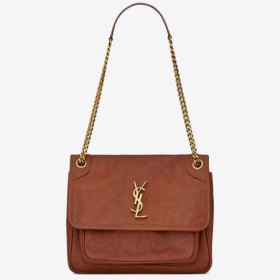 Saint Laurent Medium Niki Chain Bag Brown Crinkled Leather