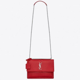 Saint Laurent Sunset Medium Bag Red Crocodile Embossed Leather
