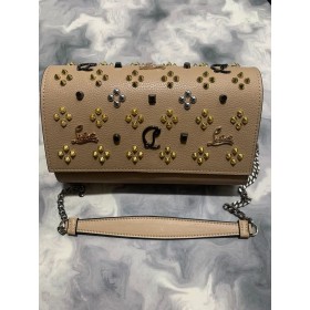 Christian Louboutin Paloma Leather Spikes Embellished Clutch Bag Nude Christian Louboutin