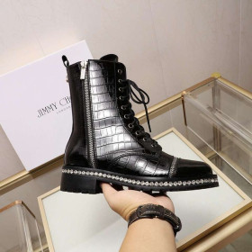 Jimmy Choo Ankle Boot Crystal Detailing Embossed Leather Black