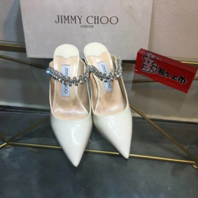 Jimmy Choo Bing 100 Mules Patent Leather Crystal Strap White