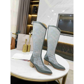 Jimmy Choo Knee Boot 50mm JC Emblem Mesh Leather Grey
