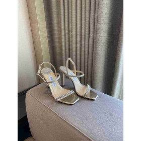 Jimmy Choo Meira 85 Gold Leather Sandals Crystal Embellishment