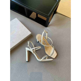 Jimmy Choo Meira 85 White Leather Sandals Crystal Embellishment
