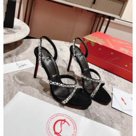 Christian Louboutin Emilie 100MM Sandals Veau Velours Black Christian Louboutin Shoes
