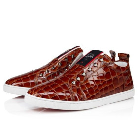 Christian Louboutin F.A.V Fique A Vontade Slip-On Sneakers Alligator Embossed Calf Leather Acajou