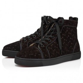 Christian Louboutin Louis High-Top Sneakers Braided Calf Leather Black CL Shoes
