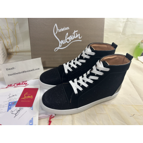 Christian Louboutin Louis Orlato High-Top Sneakers Leather and Fabric Black