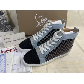 Christian Louboutin Louis Orlato High-Top Sneakers Suede Jacquard Woven Multicolor