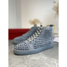 Christian Louboutin Louis Orlato Spikes High-top Sneakers Veau Velours Gray