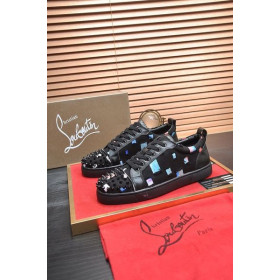 Christian Louboutin Men Low-top Sneaker Fabric with Spikes Black CL Shoes