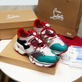 Christian Louboutin Red Runner Flat Sneakers Glitter Leather Mesh Multicolor