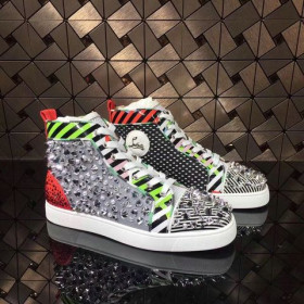 Christian Louboutin Rockstud Spike High-Top Sneakers Leather Multicolor