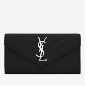 Saint Laurent Large Monogram Flap Wallet Noir Grained Leather