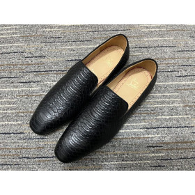 Christian Louboutin Dandelion Loafers Python Leather Black CL Shoes