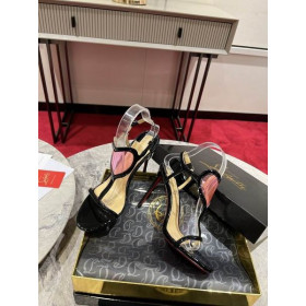 Christian Louboutin Lady Strappy Sandals 100 Mm Patent Leather Black CL Shoes