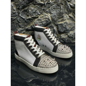 Christian Louboutin Lou Pik Pik High-top Sneakers Calfskin and Glitter Fabric Black White