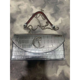 Christian Louboutin Loubi54 Clutch Croc-embossed Leather Metallic Silver