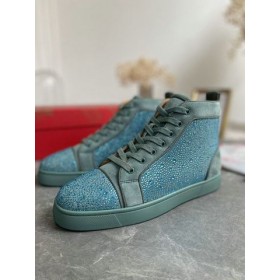 Christian Louboutin Louis Strass High-Top Sneakers Veau Velous and Strass Blue
