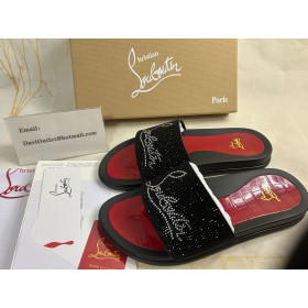 Christian Louboutin Men Slide Sandals Strass Embellishment Rubber Black