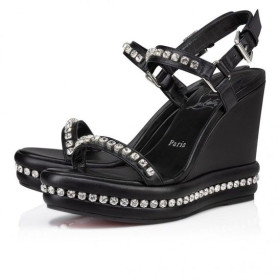 Christian Louboutin Pyrastrass 110mm Espadrilles Nappa Leather And Strass Black CL Shoes